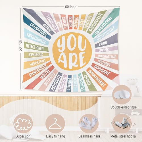 Boho Sunshine Inspirational Wall Tapestry - 50x60 Inch Nursery Decor