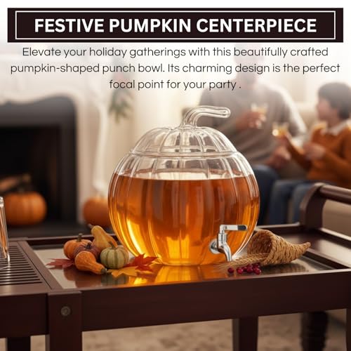 2-Gallon Glass Pumpkin Beverage Dispenser with Spigot for Parties