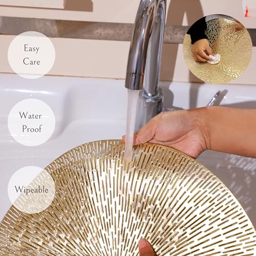 15-Inch Gold Metallic Round Placemats - Set of 6 Washable Vinyl Table Mats