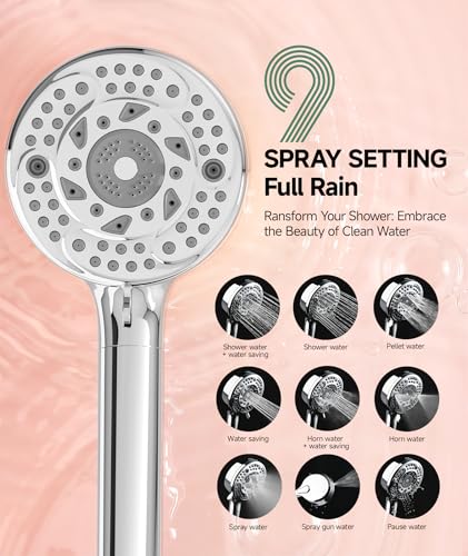 9-Spray Handheld Filtered Shower Head for Hard Water with Stainless Hose