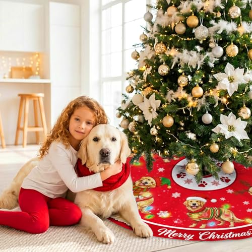 Golden Retriever Christmas Tree Skirt 48 Inch - Indoor/Outdoor Decor