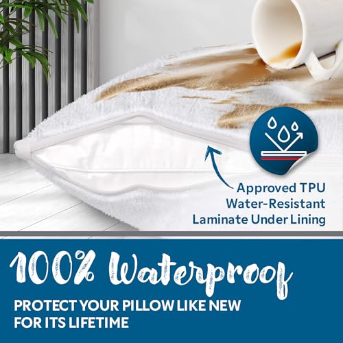 Waterproof Terry Cotton Pillow Protectors - Standard Size, 2-Pack