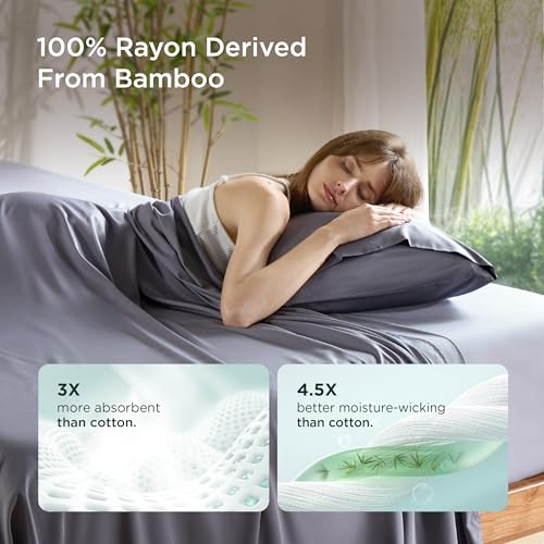 Bedsure Bamboo Pillow Cases Queen Size Set of 2 - Cooling & Silky Dark Grey