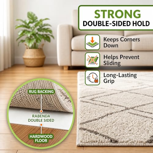 Double-Sided Carpet Tape for Area Rugs with Anti-Stick Cutter, No-Residue