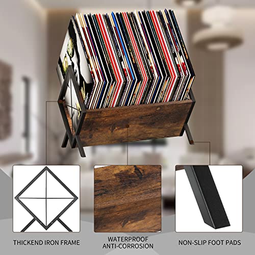 Vinyl Record Storage Rack - Retro Metal & Wood LP Display Organizer
