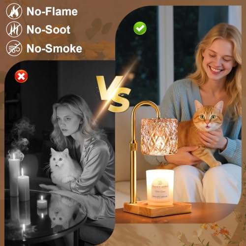Dimmable Candle Warmer Lamp with Timer - Vintage Amber Glass