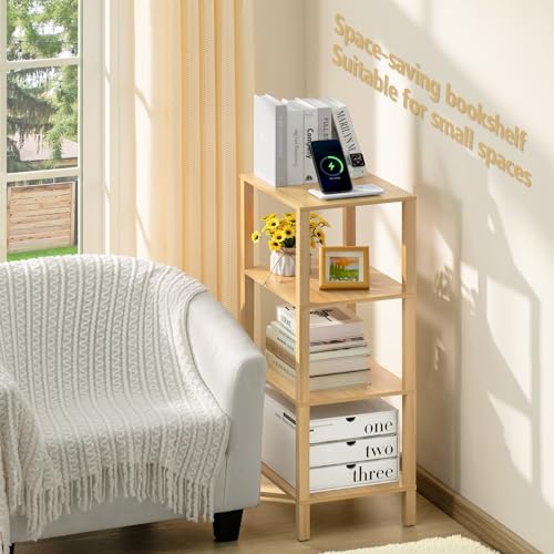 4-Tier Narrow Bookshelf, 41-Inch Tall Wooden Bookcase for Small Spaces
