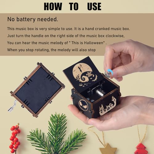 Engraved Wooden Hand Crank Music Box - This Is Halloween Melody