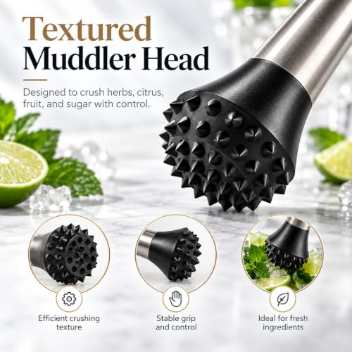 LEGERM 12-Inch Stainless Steel Cocktail Muddler & Bar Spoon Set for Mojitos, Lime & Fruit Drinks