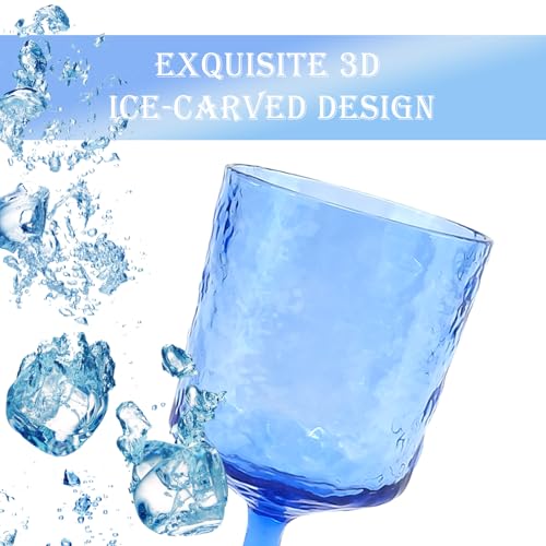 12 oz Ice Carved Acrylic Goblets Set of 6, Shatterproof Wine Glasses