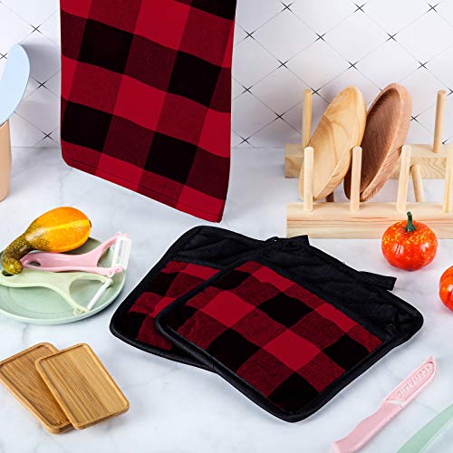 Black and Red Buffalo Plaid Kitchen Towels & Pot Holders Set - 4 Pcs