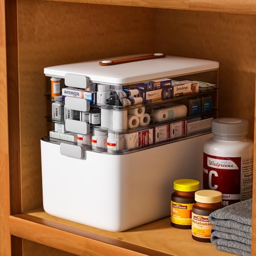 4-Tier Portable Medicine Storage Box with Removable Tray and Handle