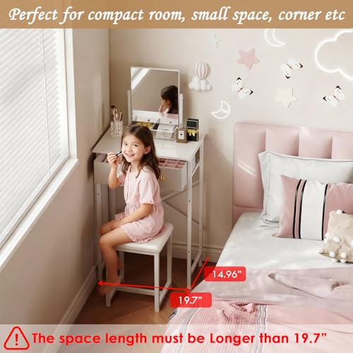Small Makeup Vanity Desk with Mirror & Chair, Compact Dressing Table Set