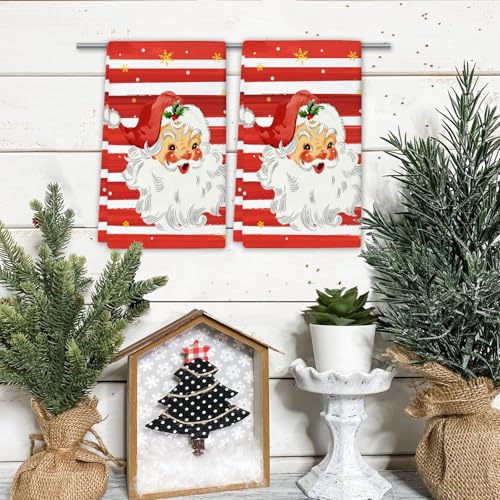 Qilerongrong Christmas Santa Kitchen Towels 18x26 in 2 Pack - Red Snowflake Stripe Tea Towels