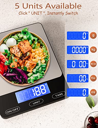 Digital Kitchen Scale 33lb/15kg - Rechargeable Stainless Steel Food Scale