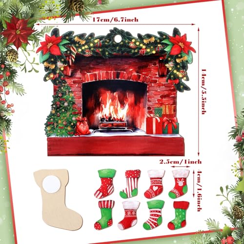 Personalized 8-Piece Christmas Stocking Ornament Set with Fireplace Pendant
