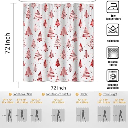 Emwnodti Red and White Christmas Shower Curtain 72x78 inch with 12 Hooks - Holiday Bathroom Decor