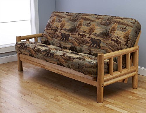 Rustic Hardwood Futon Frame and 8-Inch Full Size Mattress Set