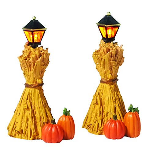 Halloween Harvest Corn Stalk Lantern Figurines, 2.25-Inch Lit Village Set