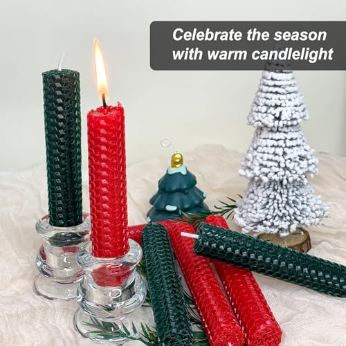 Kissingfish Red & Green Beeswax Taper Candles, 14 Pack, 5", 2-Hour Dripless Christmas