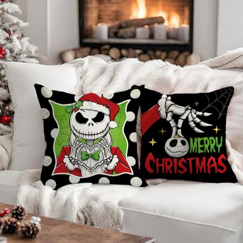 Fahrendom 18x18 Holiday Christmas Throw Pillow Covers Set of 4 Black Green Winter Decor