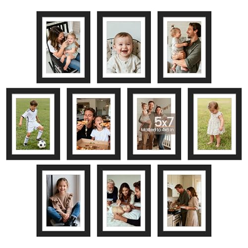 5x7 Picture Frame Set of 10 - Black Wall & Tabletop Photo Display