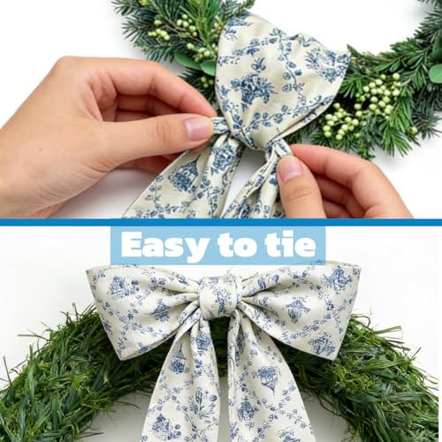 Blue Floral Wreath Sash 2Pcs Satin Garland Ribbon for Front Door Decor