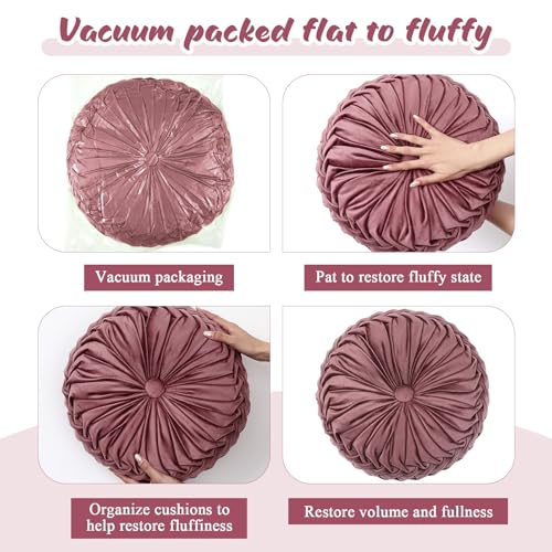 Round Velvet Pleated Throw Pillow - 15-inch Pumpkin Accent Cushion