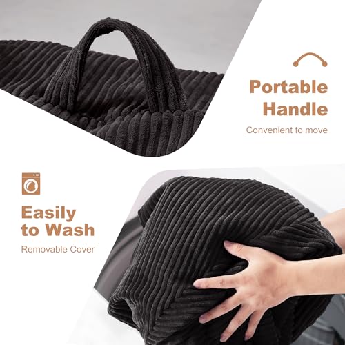 3ft Memory Foam Bean Bag Chair with Washable Corduroy Cover - Black