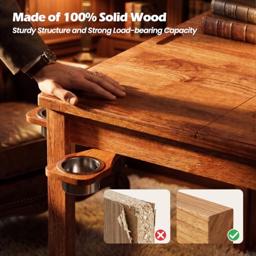 65-Inch Solid Wood Board Game Table with Removable Top and 6 Cup Holders