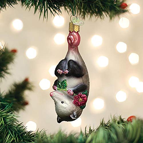 Blossom Opossum Hand-Blown Glass Christmas Tree Ornament
