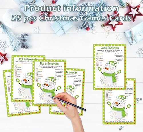 URMISU Roll a Snowman Christmas Party Game – 25 Card Set for Large Groups