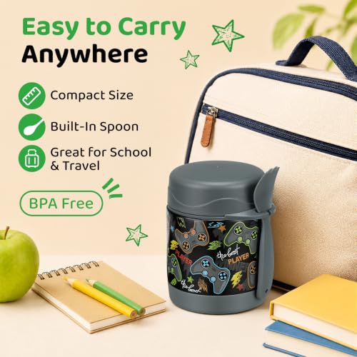 Kids Insulated Food Jar 10oz Stainless Steel Vacuum Soup Thermos with Spoon