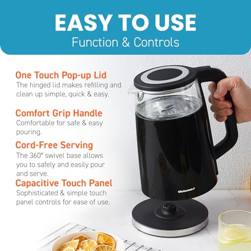 Elite Gourmet 1.8 Quarts Dual-Wall Cool-Touch Electric Tea Kettle with Touchscreen
