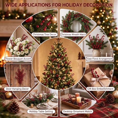 UPSTORE 10-Pack Artificial Red Berry Stems - 20cm Foam Berries with Flexible Wire