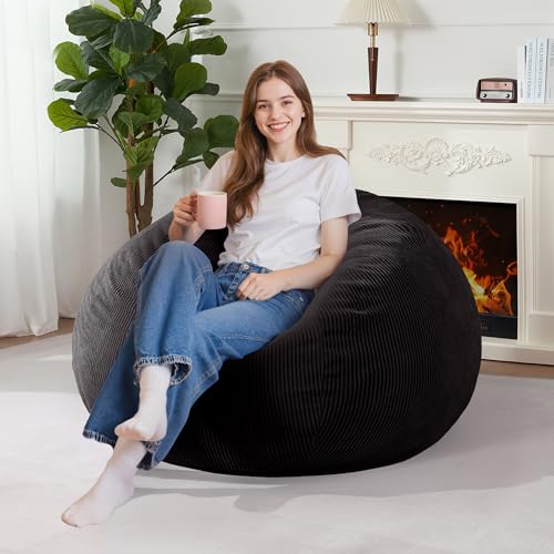 3ft Memory Foam Bean Bag Chair with Washable Corduroy Cover - Black