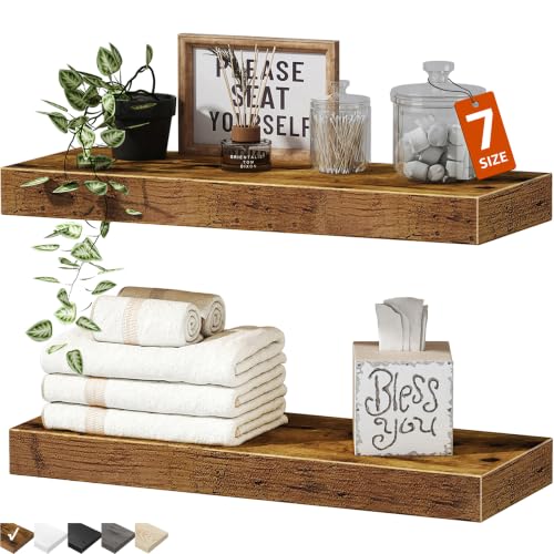 QEEIG Floating Bathroom Wall Shelves 15.7" Rustic Brown Set of 2