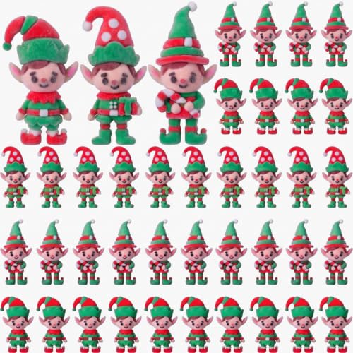 30 Pcs Mini Christmas Elf Figures - Flocked Tiny Elves Holiday Party Favors