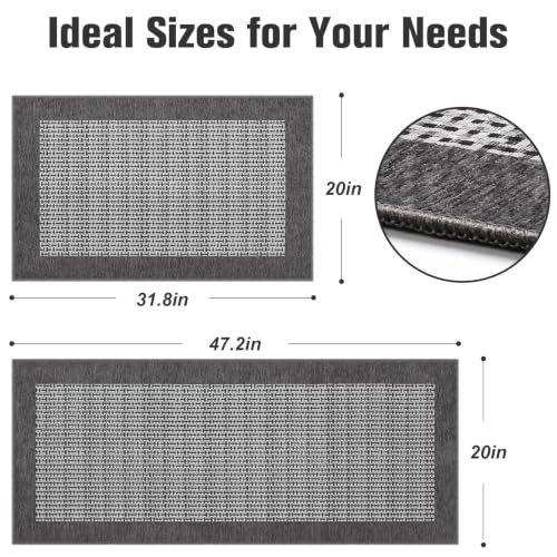 2-Piece Chenille Kitchen Rug Set, Non-Slip Washable Floor Mats in Grey