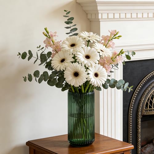 7.5 Inch Green Glass Flower Vase - Thickened Cylindrical Table Decor