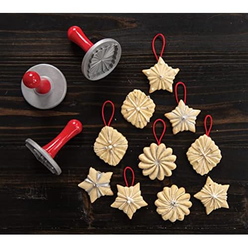 Nordic Ware Pretty Pleated Cookie Stamps Silver Cast Aluminum with Wood Handles, Grey, 3-Piece