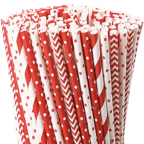 Christmas Paper Straws 1000 Pcs - Red & White Stripe, Dot, Wave Styles, Party Supplies
