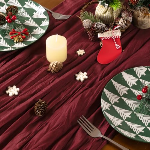 Jimtx 3 Pack Burgundy Cheesecloth Table Runners Fall Boho Decor 17x108 inches