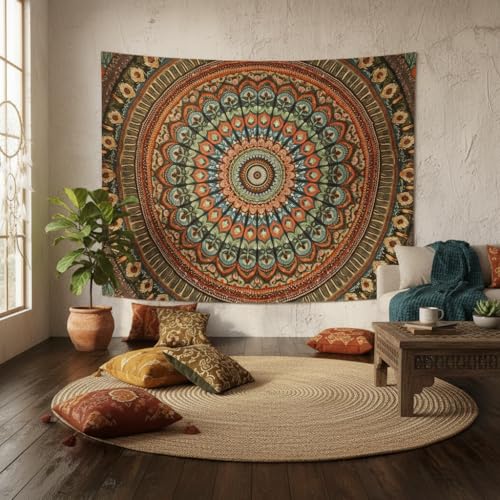 Boho Mandala Tapestry Wall Hanging - Floral Bohemian Decor for Bedroom & Dorm