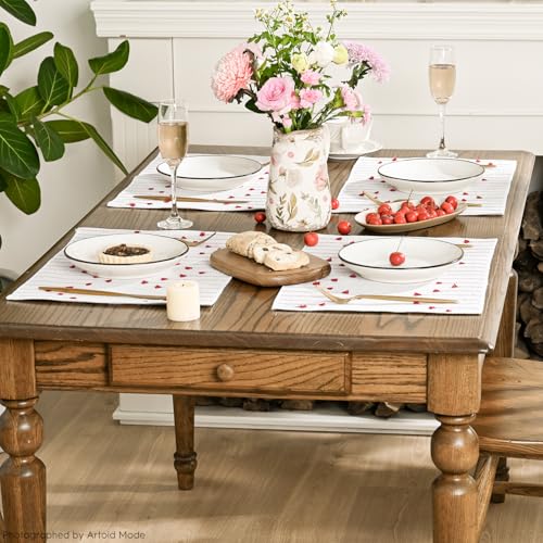 Artoid Mode Red Christmas Woven Cotton Placemats Set of 6 - 12x18 Inches