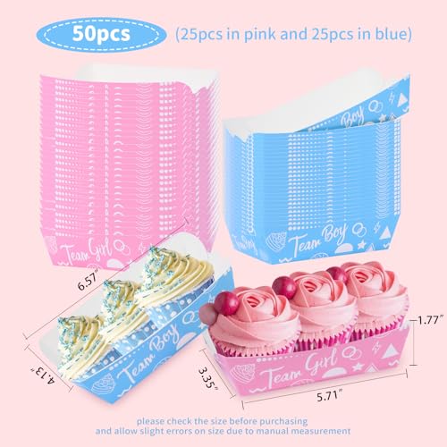 Assembly-Free Gender Reveal Paper Food Boats 50PCS, Team Girl or Boy