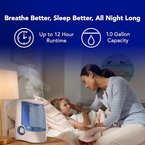 Warm Mist Humidifier 1-Gallon Tank with Auto Shut-Off and Night Light