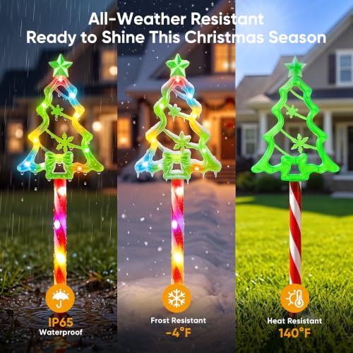 VELOGIX Solar Christmas Pathway Lights 6-Pack—Colorful Tree Candy Cane Stakes