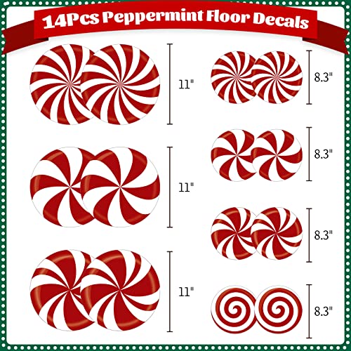 Peppermint Christmas Floor & Wall Decals 14-Piece Candy Cane 3D Self-Adhesive Sticker Set