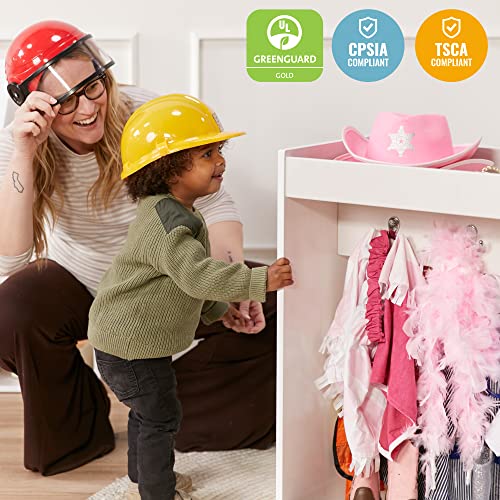 Toddler Dress-Up Island with Mirrors and Storage, White Wash Birch Wood